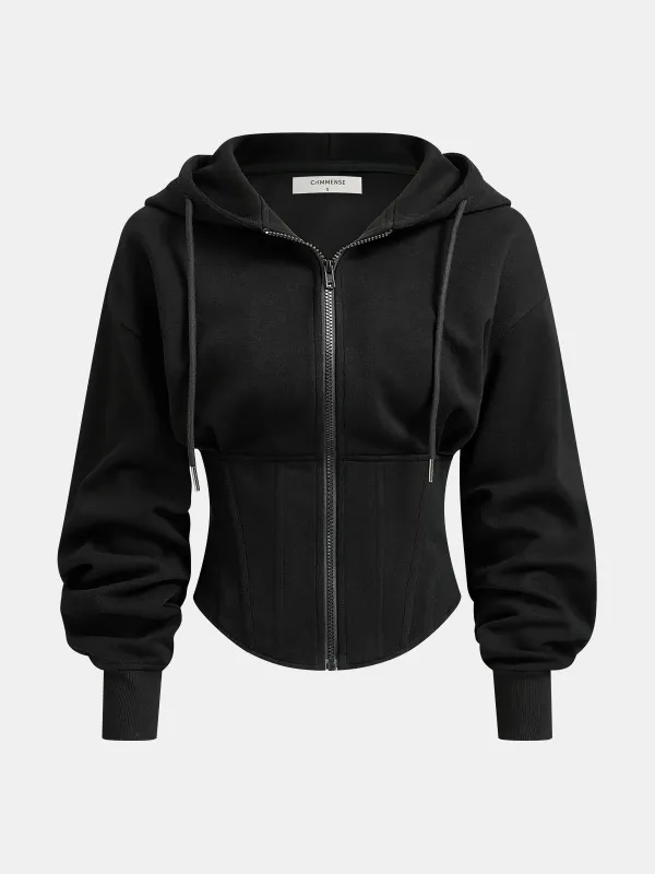 Corset-Waist Zip-Up Hoodie sold by COMMENSE