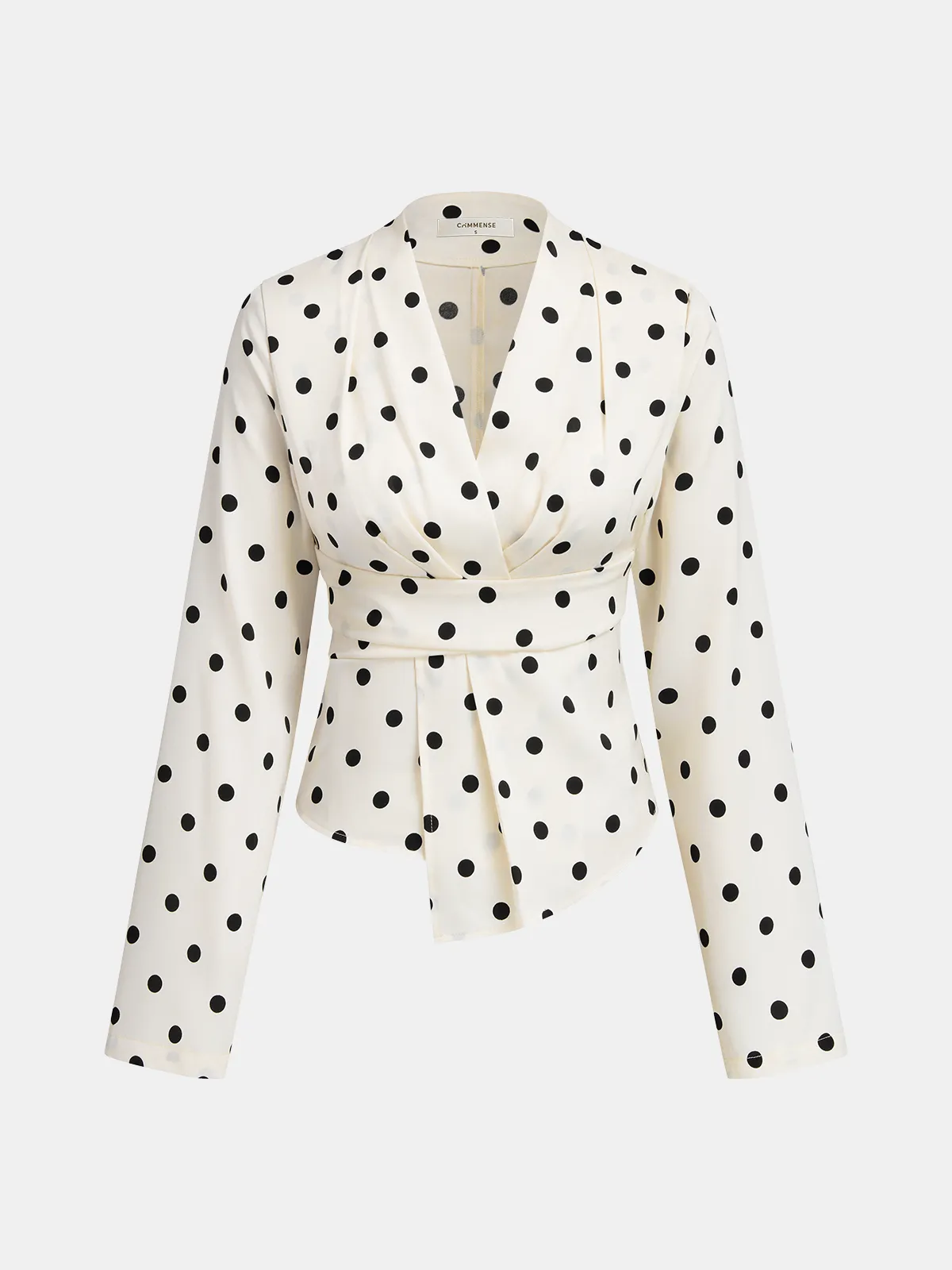 Asymmetric Hem Polka Dot V-Neck Blouse sold by COMMENSE