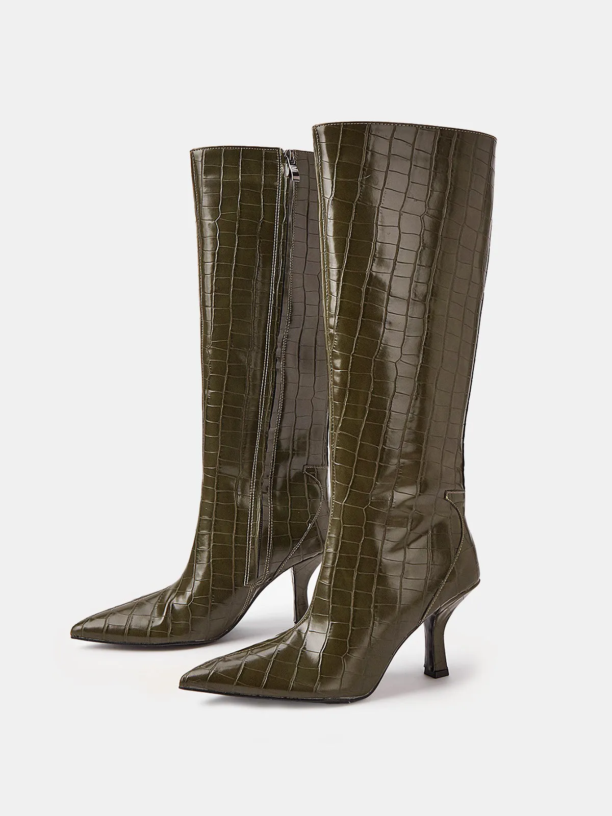 Knee-High Crocodile Pointed Boots sold by COMMENSE