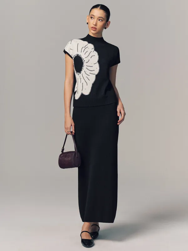 Wool-Blend Floral Print Top & Maxi Skirt Set sold by COMMENSE