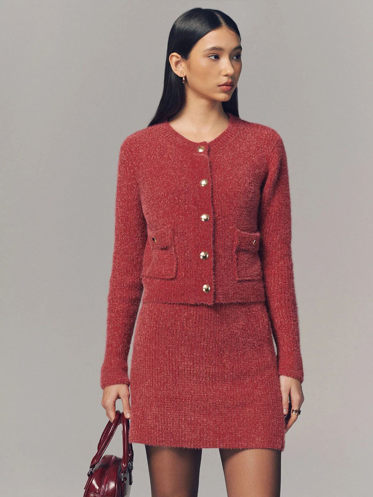 Metal Detail Cardigan & Mini Skirt Set sold by COMMENSE product image thumbnail 2