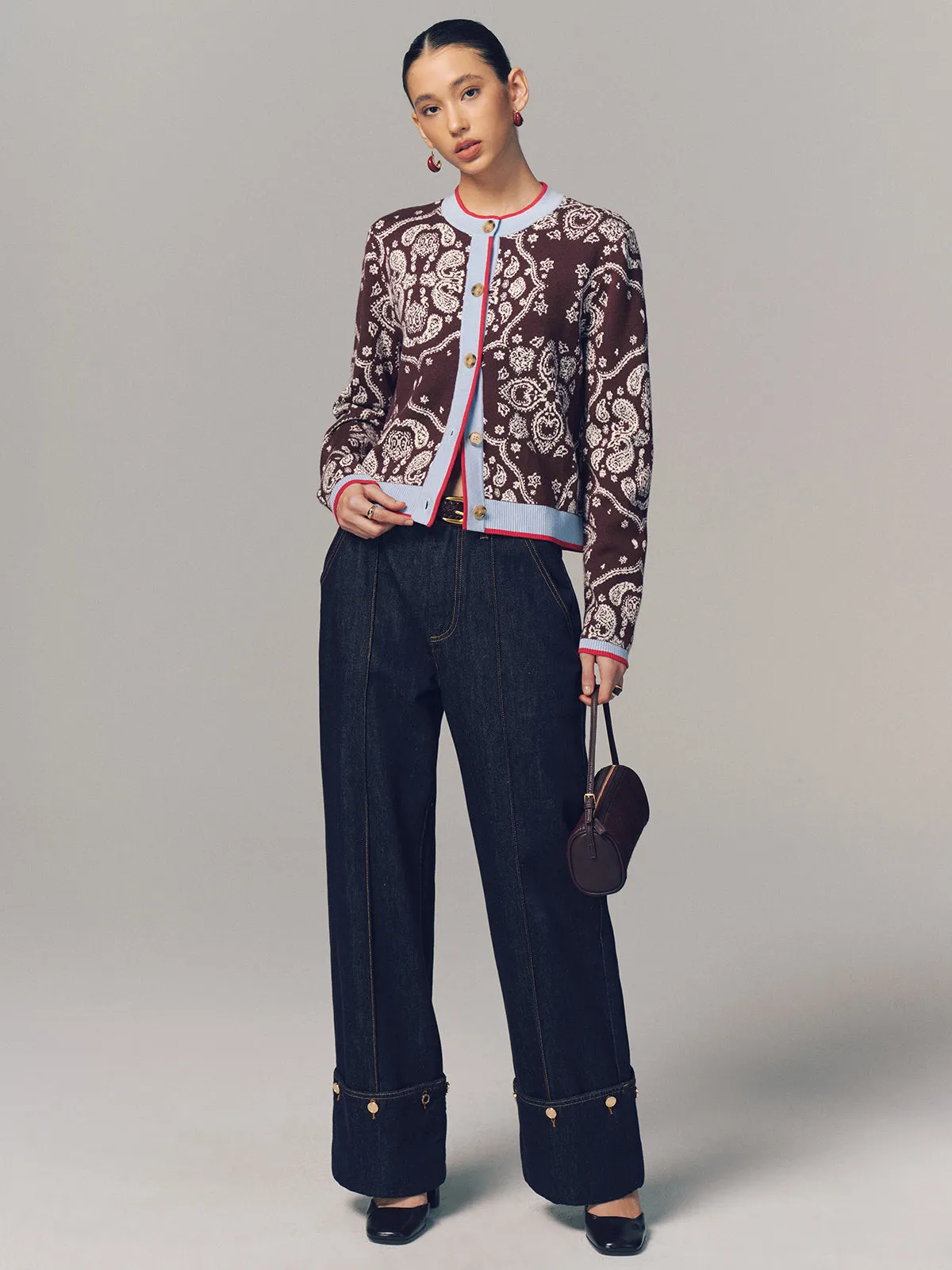 Contrast Trim Paisley Knit Cardigan sold by COMMENSE product image thumbnail 4