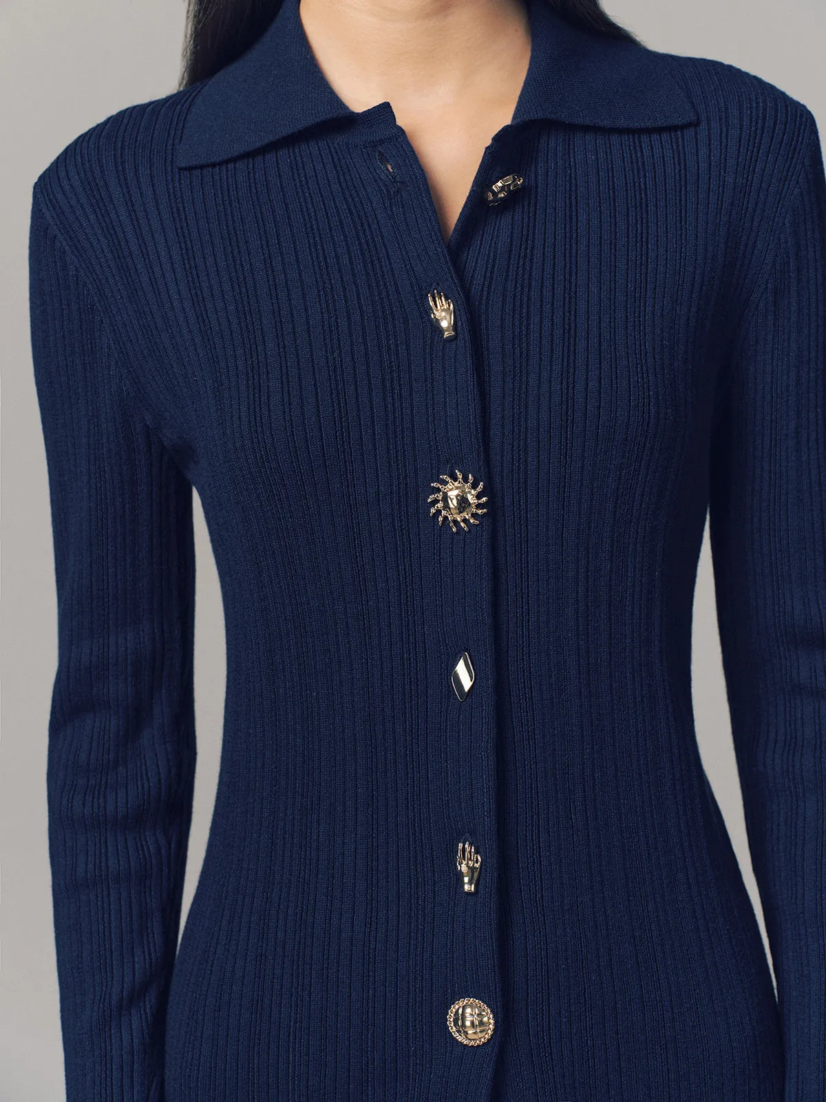 Textured Wool-Blend Collared Cardigan sold by COMMENSE product image thumbnail 2
