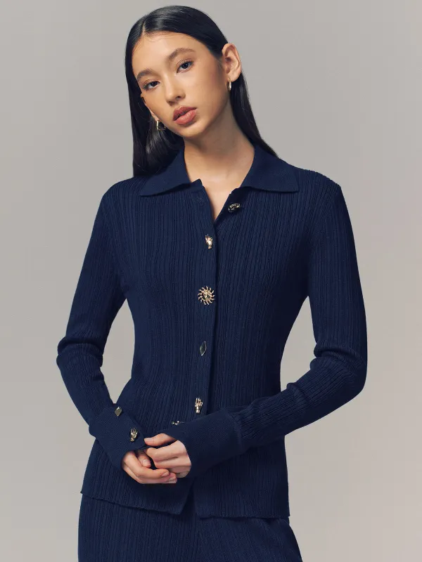 Textured Wool-Blend Collared Cardigan sold by COMMENSE