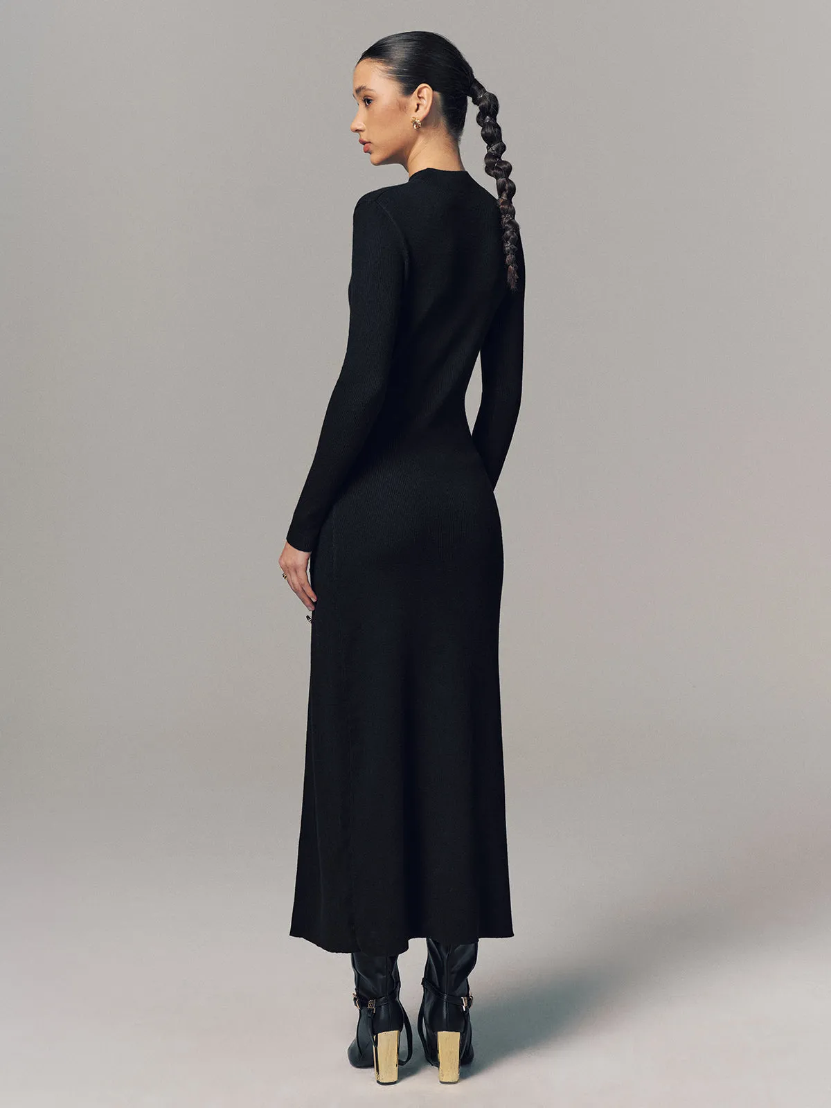 Side Button Slit Rib-Knit Maxi Dress sold by COMMENSE product image thumbnail 5