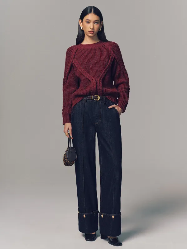 Crew Neck Twisted Cable-Knit Sweater sold by COMMENSE