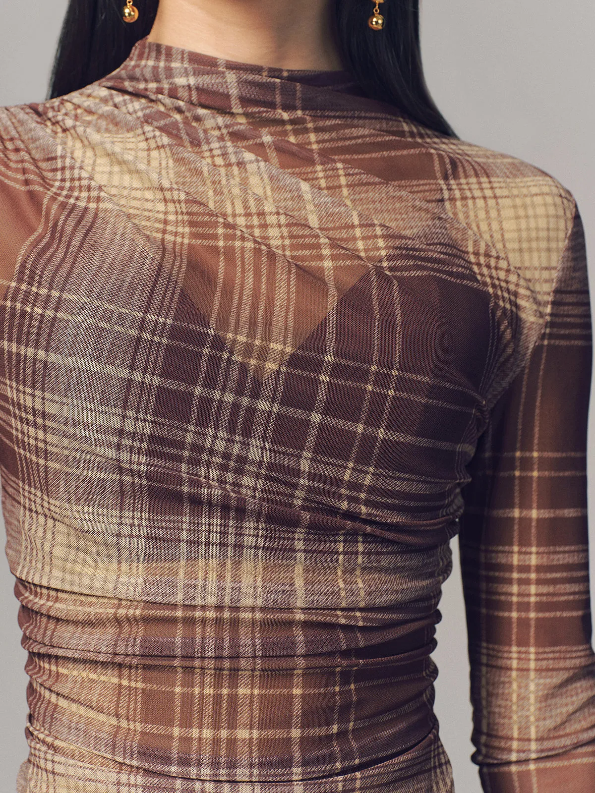 Semi-Sheer Plaid Mesh Top sold by COMMENSE product image thumbnail 2