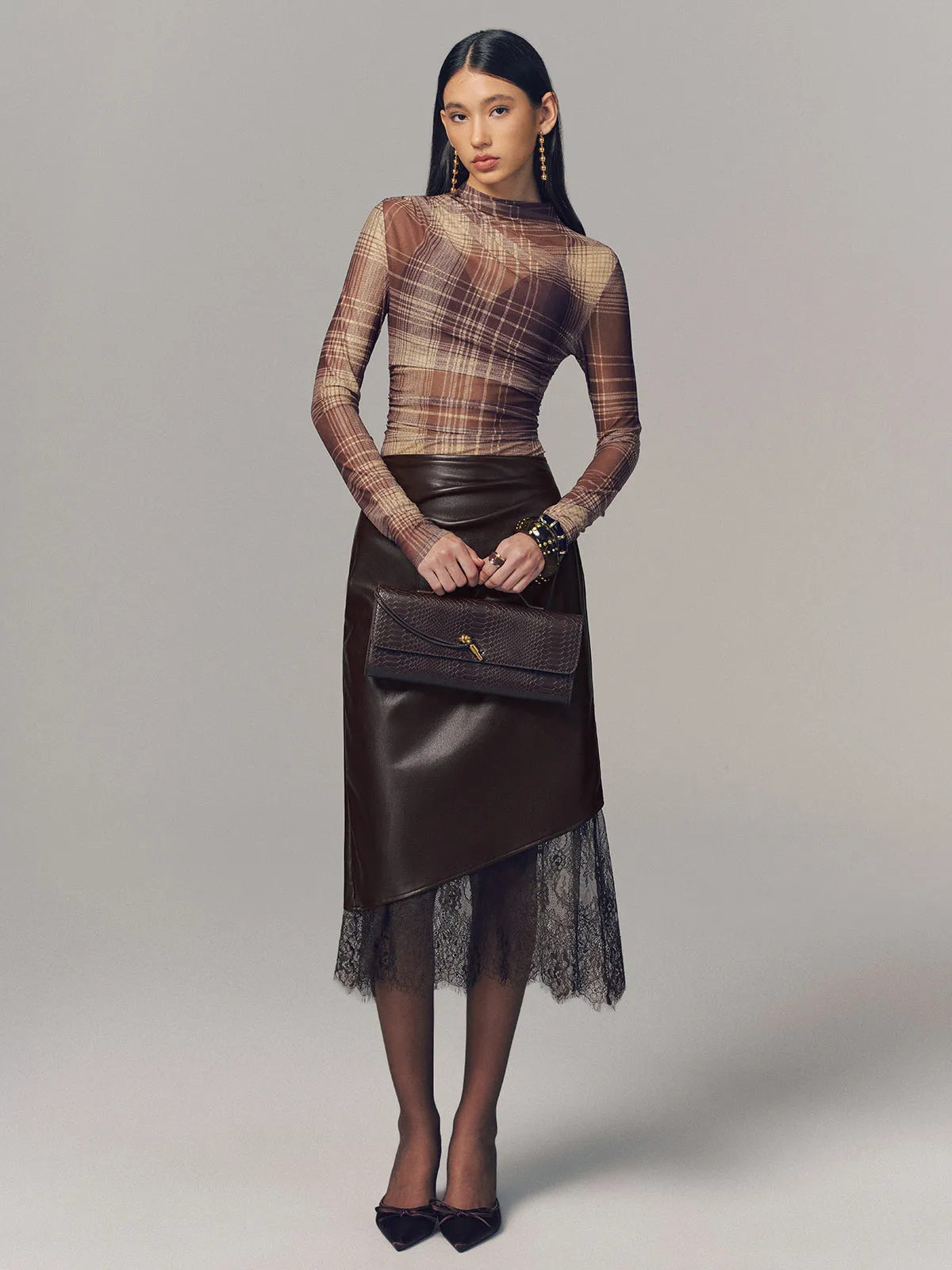 Semi-Sheer Plaid Mesh Top sold by COMMENSE product image thumbnail 3