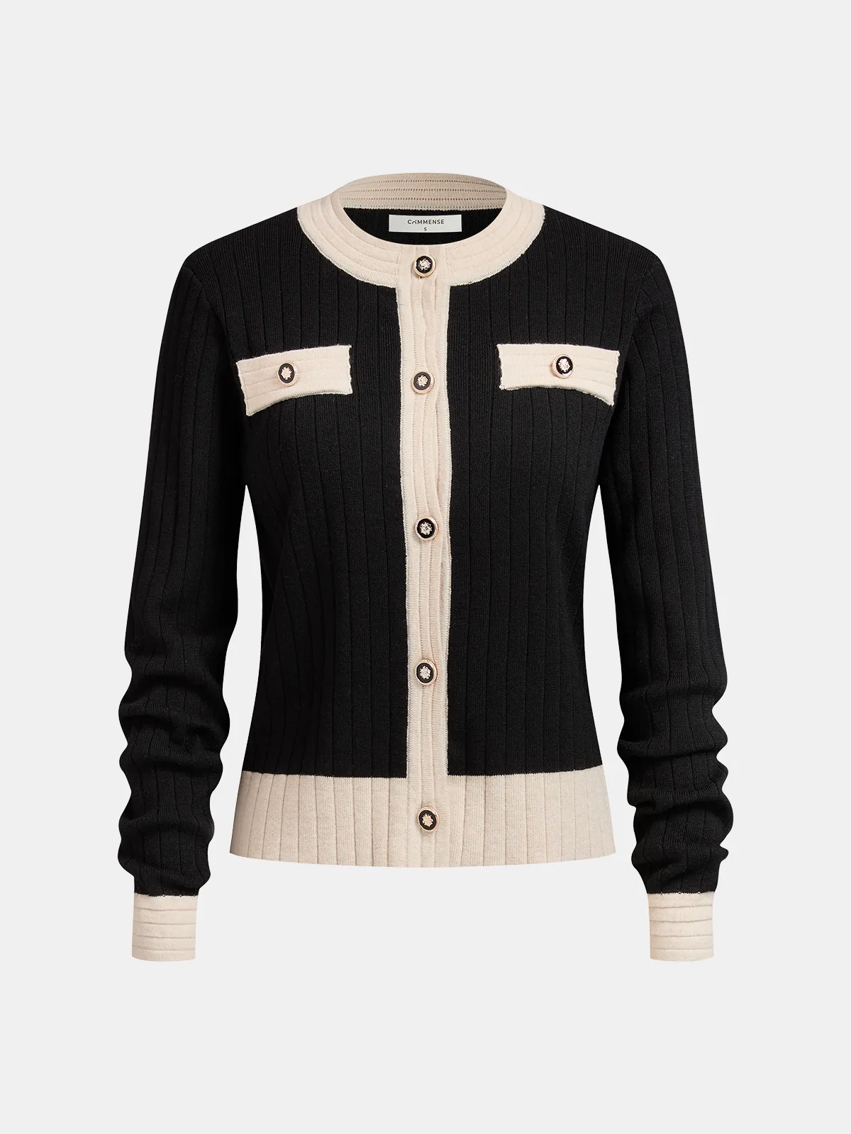 Contrast-Trim Rib-Knit Cardigan & Midi Skirt Set sold by COMMENSE product image thumbnail 2