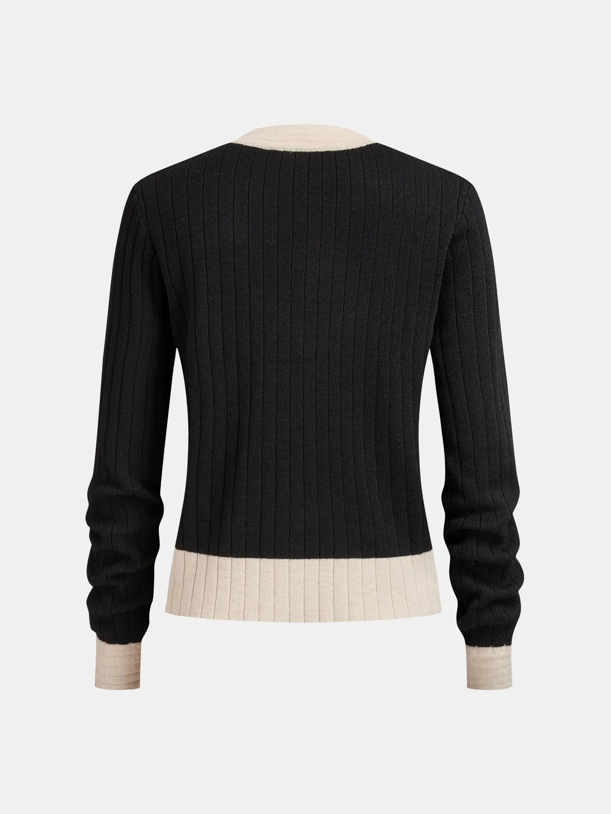 Contrast-Trim Rib-Knit Cardigan & Midi Skirt Set sold by COMMENSE product image thumbnail 3