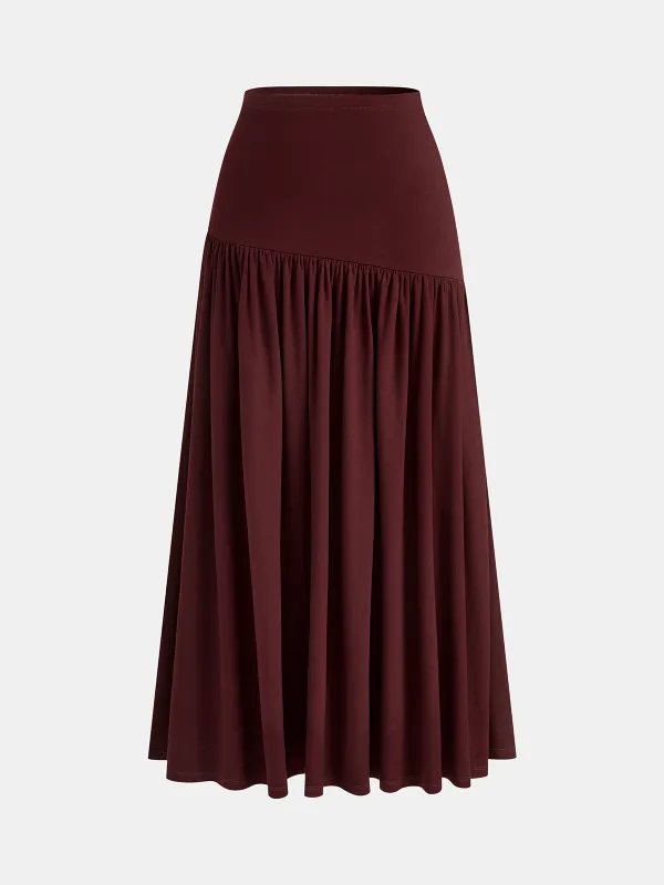 Ruched A-Line Midi Skirt sold by COMMENSE