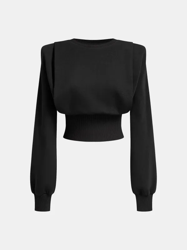 Shoulder-Padded Cinched Long-Sleeve Sweatshirt sold by COMMENSE