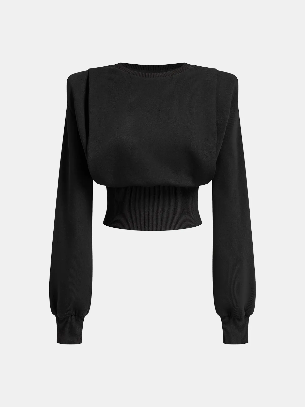 Shoulder-Padded Cinched Long-Sleeve Sweatshirt sold by COMMENSE