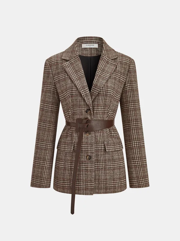 Belted Plaid Tweed Blazer sold by COMMENSE