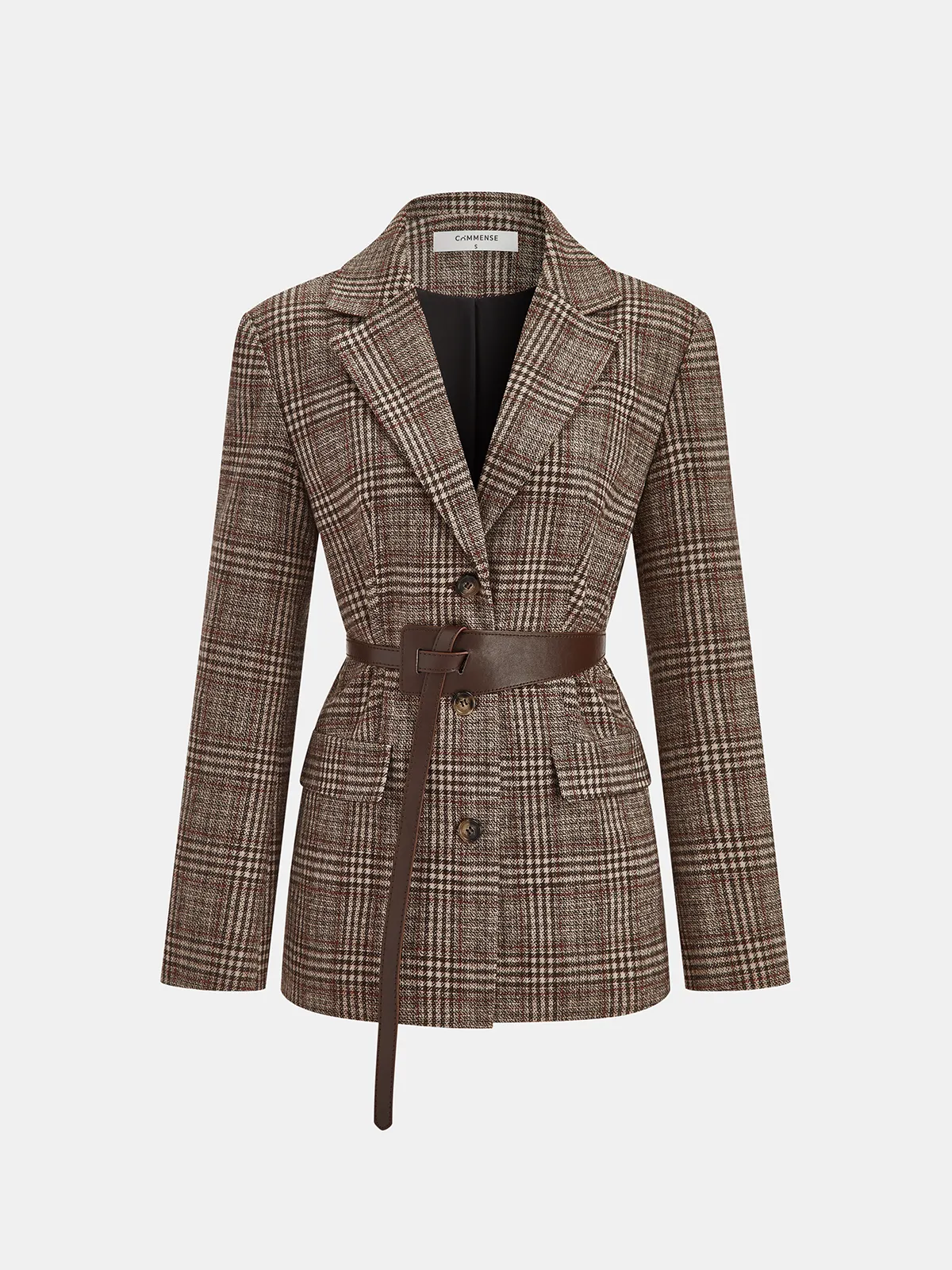 Belted Plaid Tweed Blazer sold by COMMENSE