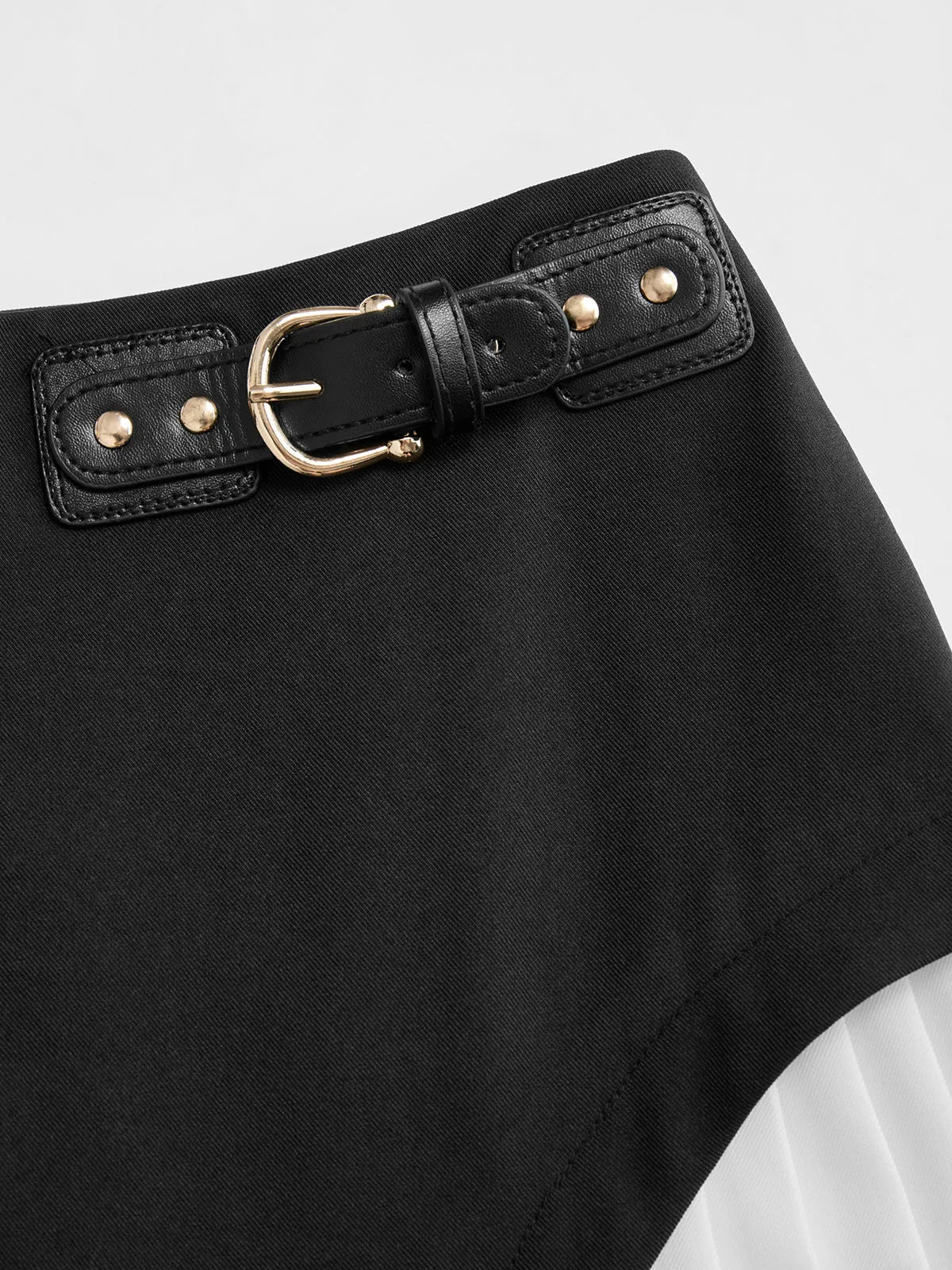 Color-Block Pleated Midi Skirt sold by COMMENSE product image thumbnail 4