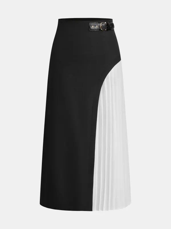 Color-Block Pleated Midi Skirt sold by COMMENSE