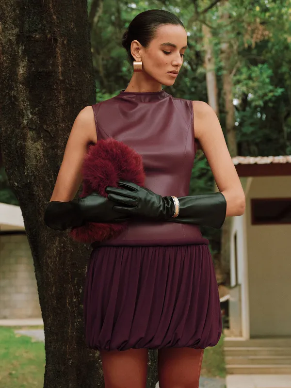 Faux Leather Mock Neck Bubble Mini Dress sold by COMMENSE