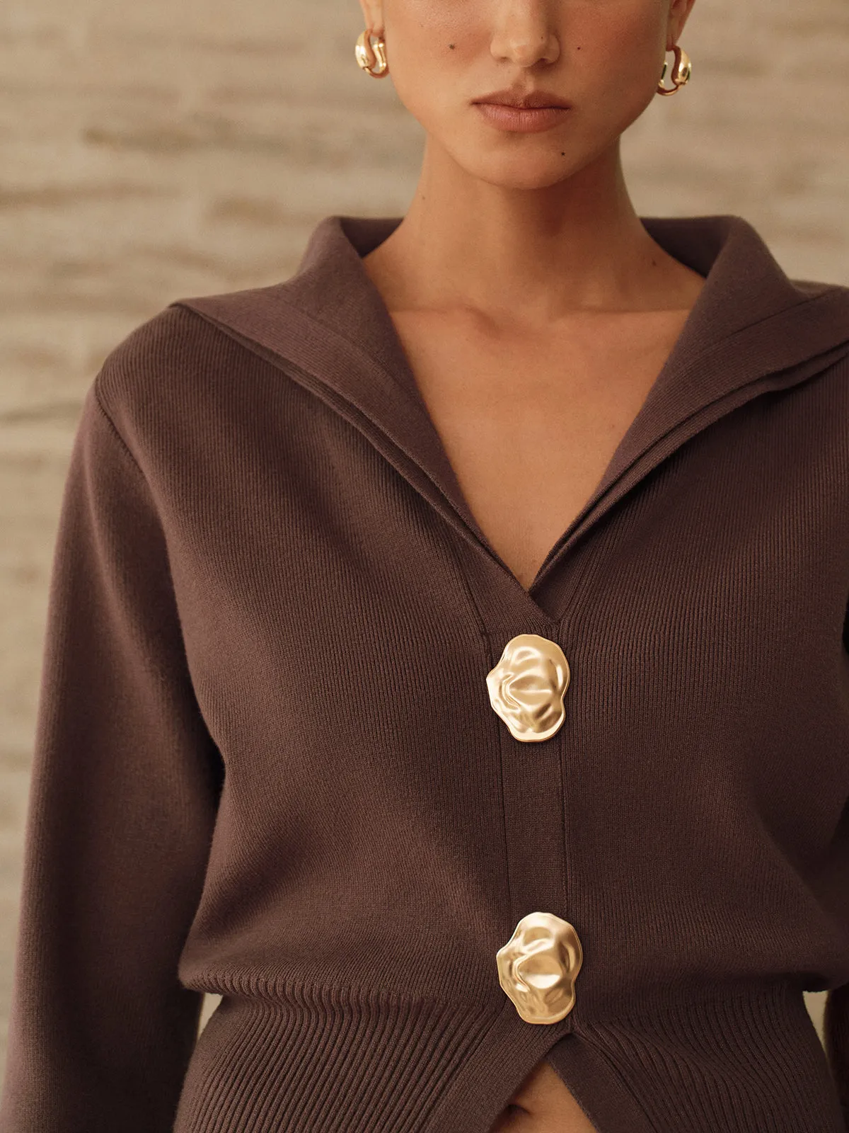 Metal Button Shawl Collar Knit Top sold by COMMENSE product image thumbnail 3