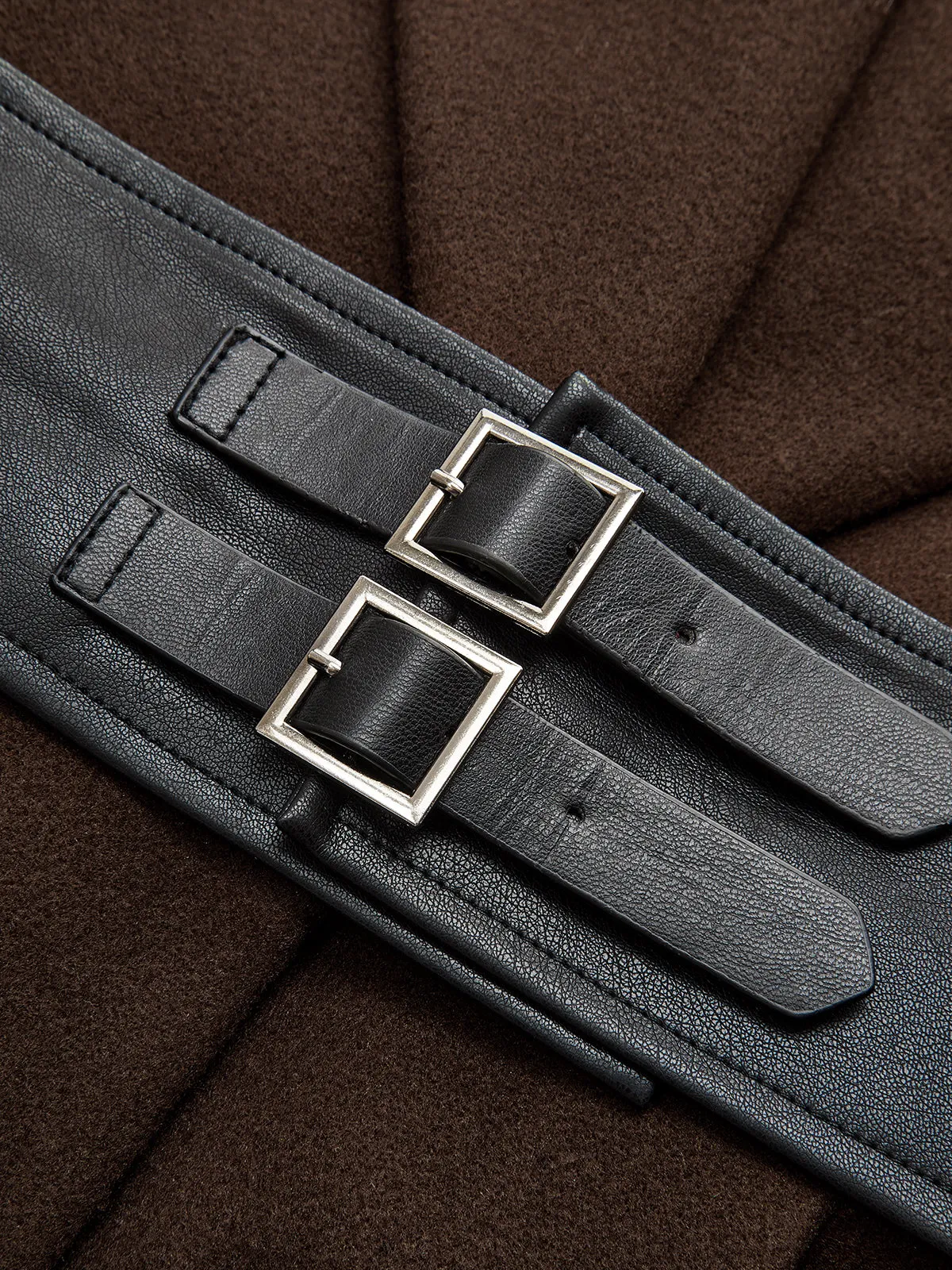 Oversized Collar Tweed Long Coat with Wide Belt sold by COMMENSE product image thumbnail 4