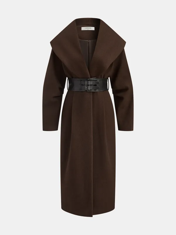 Oversized Collar Tweed Long Coat with Wide Belt sold by COMMENSE