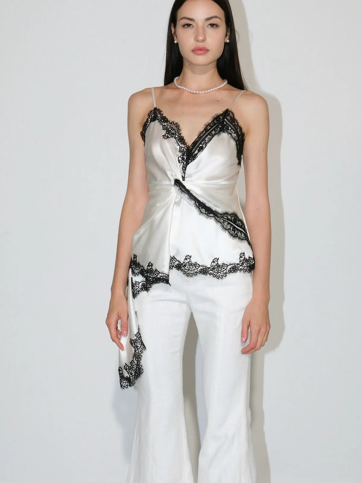 Lace V-Neck Satin Twist Cami Top sold by COMMENSE