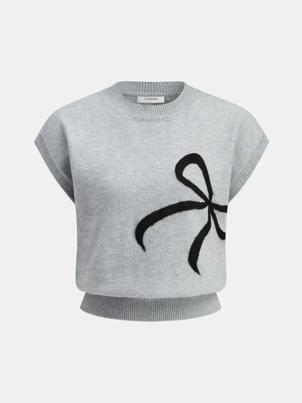 Bow Detail Cap Sleeve Knitted Vest sold by COMMENSE