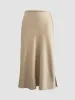 Creamy Cappuccino Satin Midi Skirt sold by COMMENSE