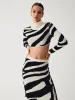 Zebra Print Mock Neck Crop Top Two Piece Skirt Set sold by COMMENSE