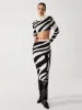 Zebra Print Mock Neck Crop Top Two Piece Skirt Set sold by COMMENSE