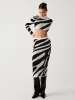 Zebra Print Mock Neck Crop Top Two Piece Skirt Set sold by COMMENSE