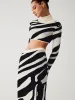 Zebra Print Mock Neck Crop Top Two Piece Skirt Set sold by COMMENSE