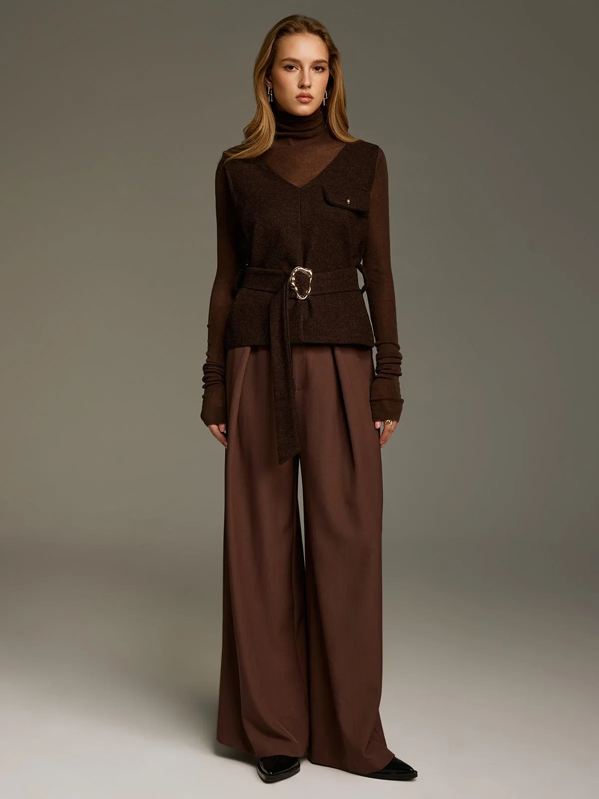 Belted Sleeveless V-Neck Vest sold by COMMENSE product image thumbnail 5