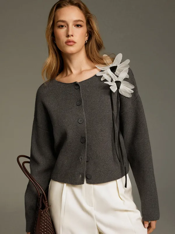 Floral Embellished Knit Cardigan sold by COMMENSE