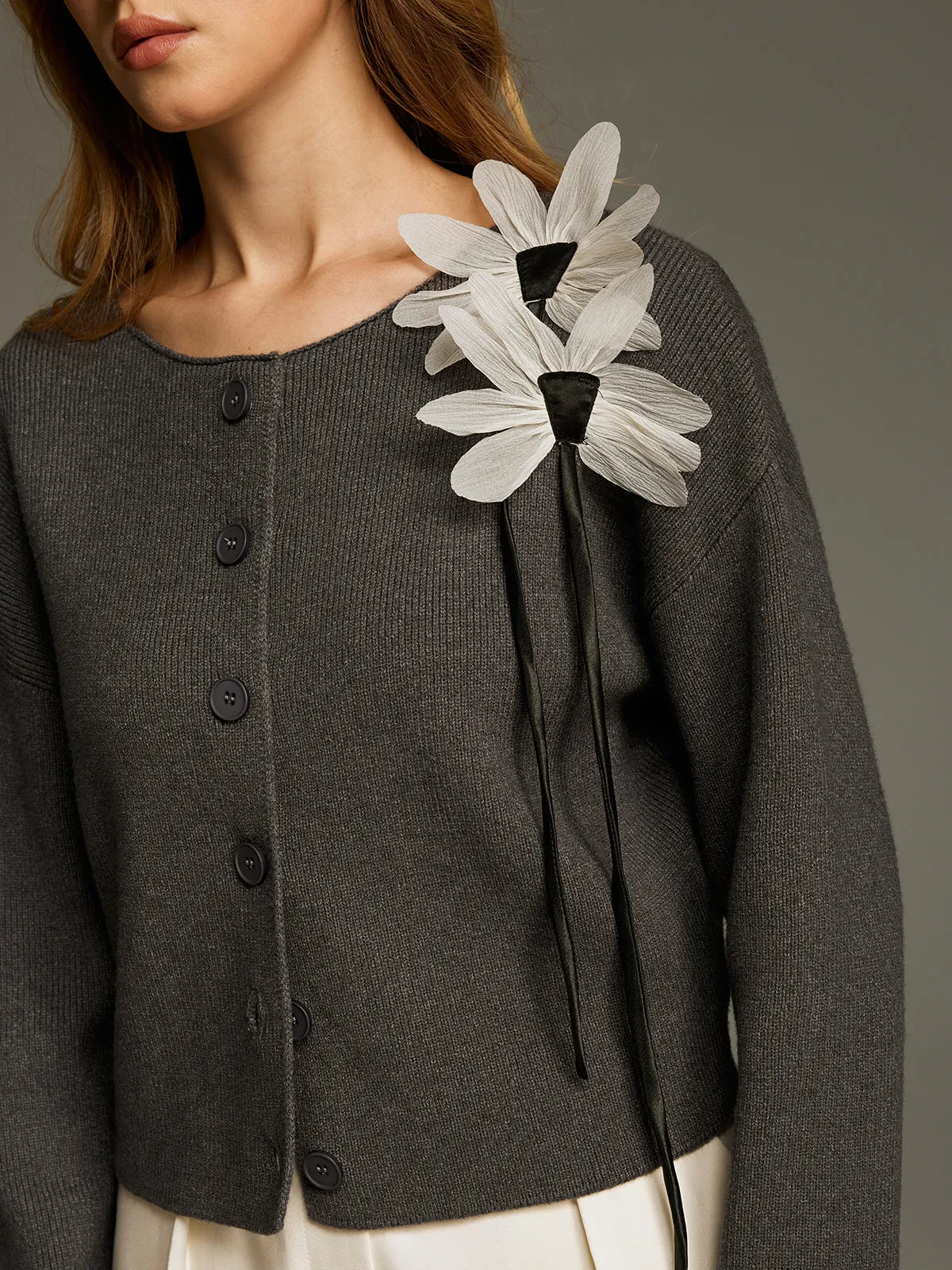 Floral Embellished Knit Cardigan sold by COMMENSE product image thumbnail 2