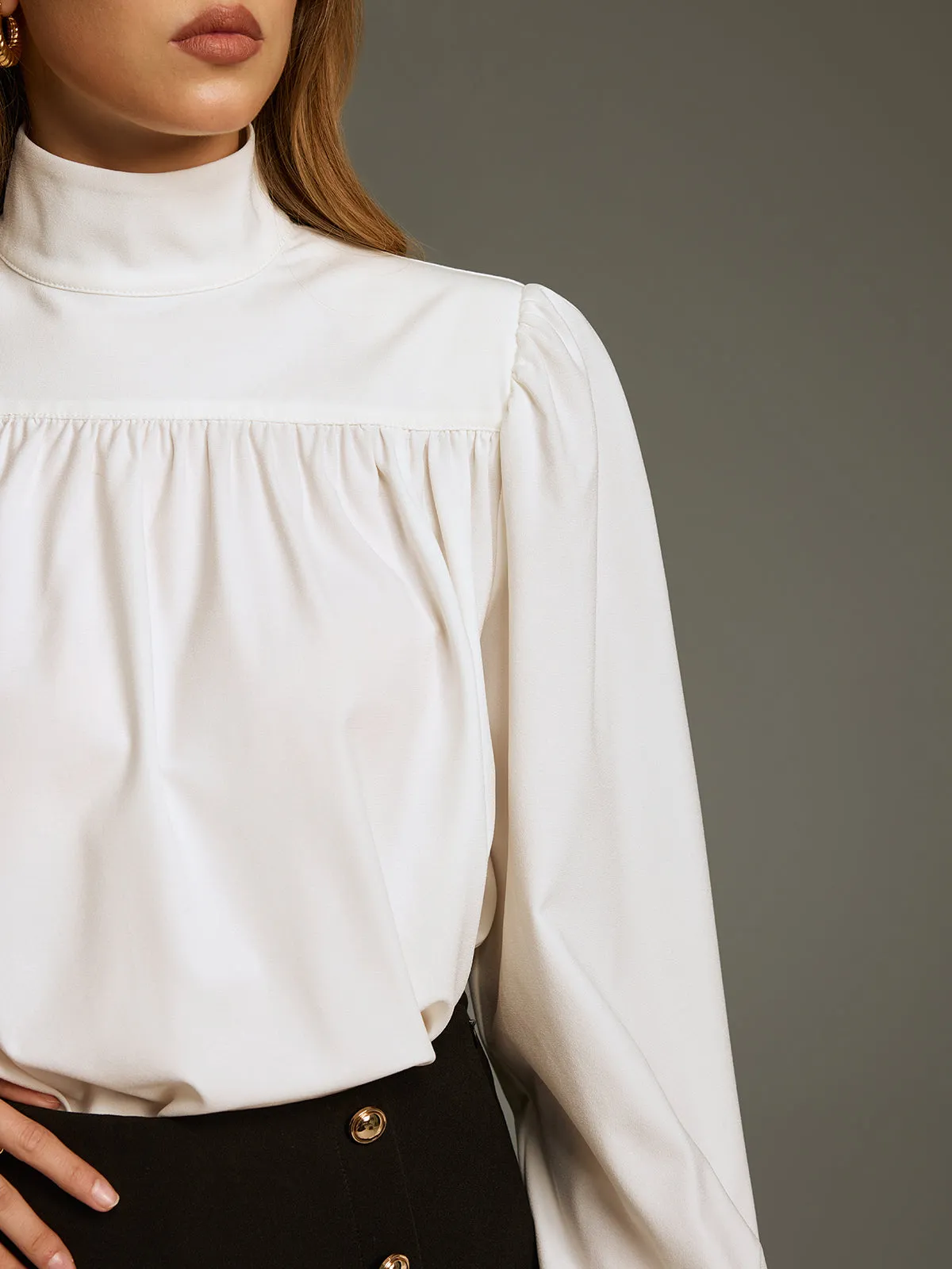 Tie-Cuff Turtleneck Blouse sold by COMMENSE product image thumbnail 4