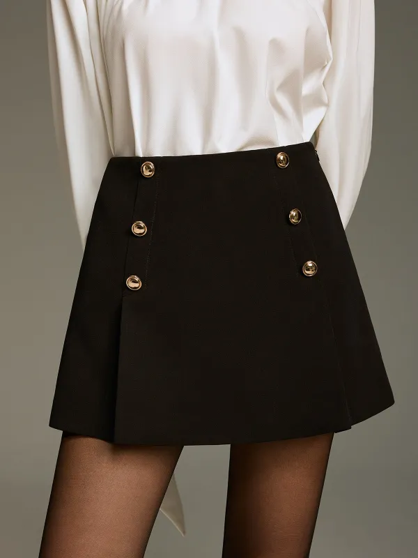 Metal Detail Pleated Mini Skirt sold by COMMENSE