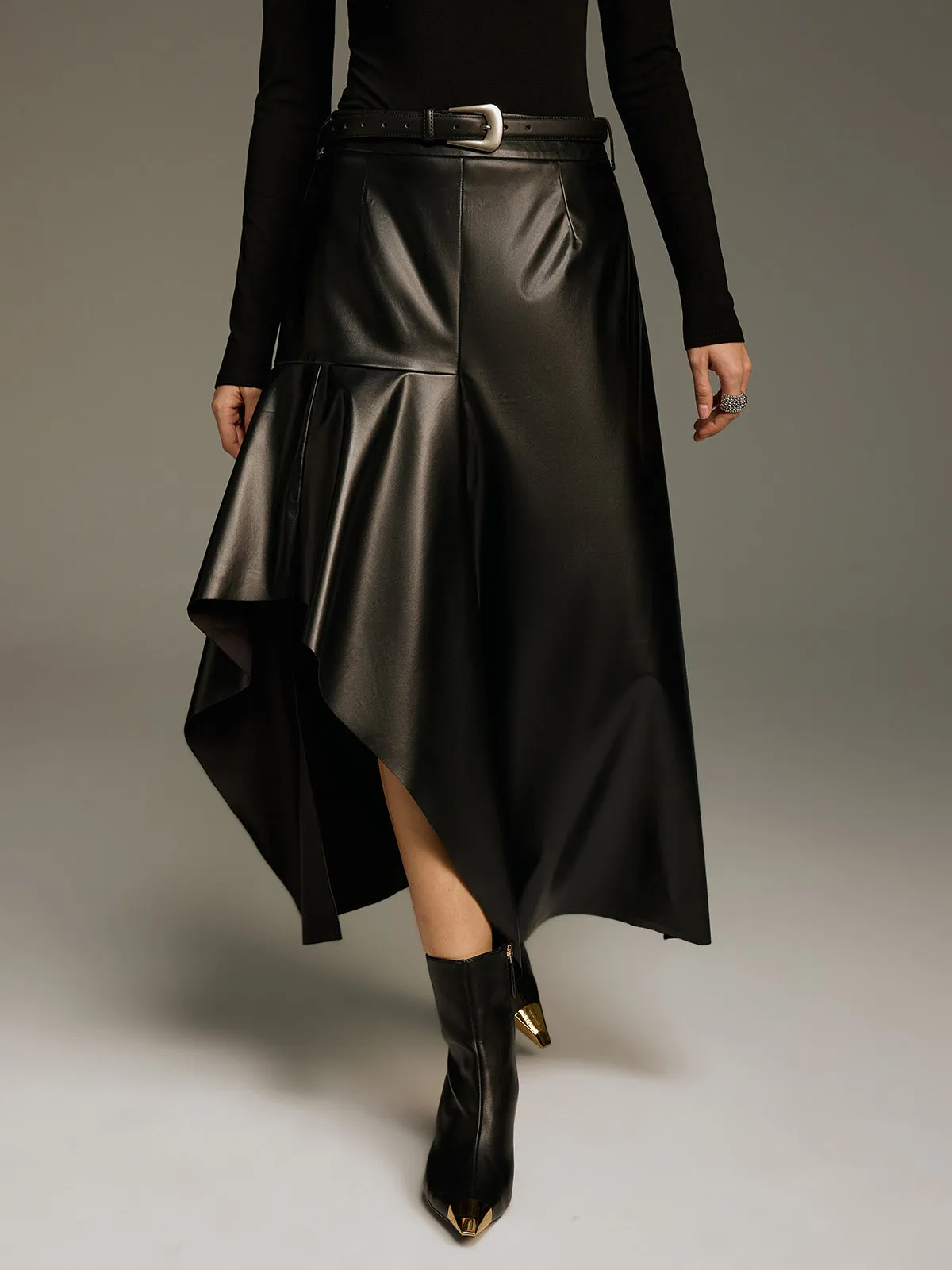 Asymmetric Faux Leather Skirt without Belt sold by COMMENSE product image thumbnail 3