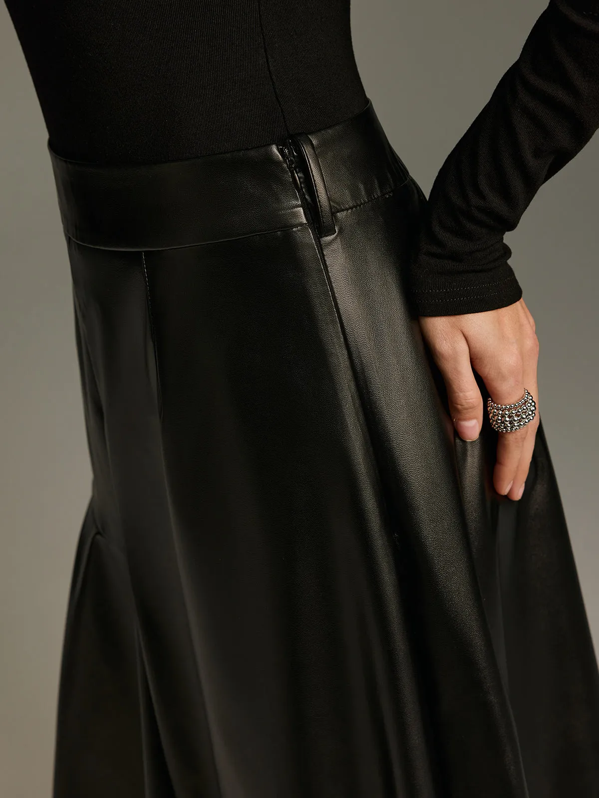 Asymmetric Faux Leather Skirt without Belt sold by COMMENSE product image thumbnail 4