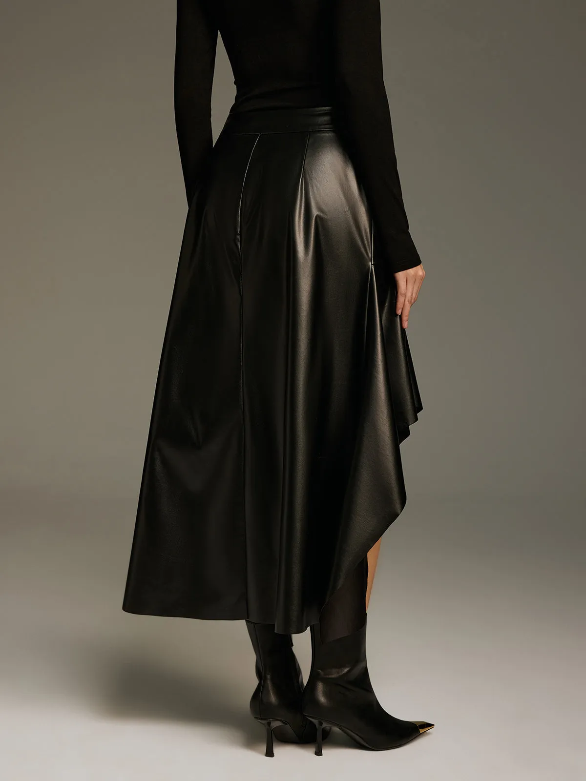 Asymmetric Faux Leather Skirt without Belt sold by COMMENSE product image thumbnail 5