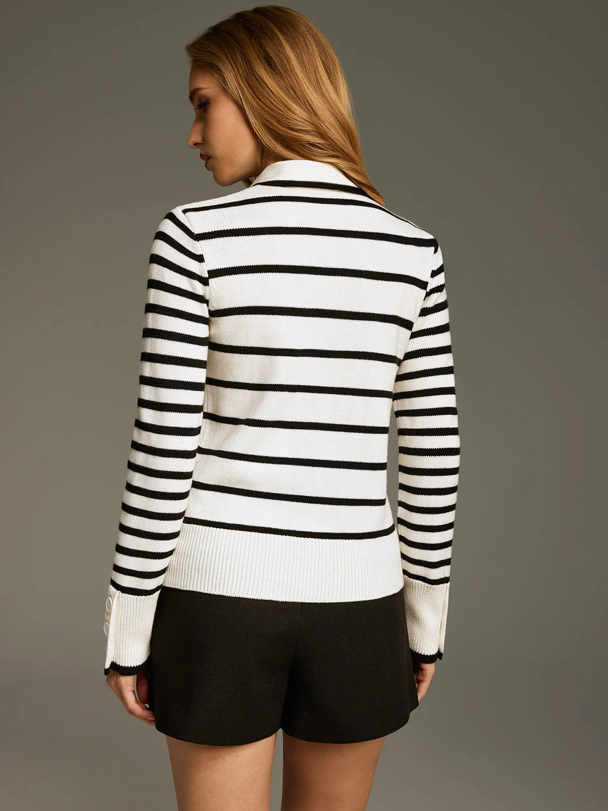 Wool-Blend Striped Knot-Collar Knit Top sold by COMMENSE product image thumbnail 5