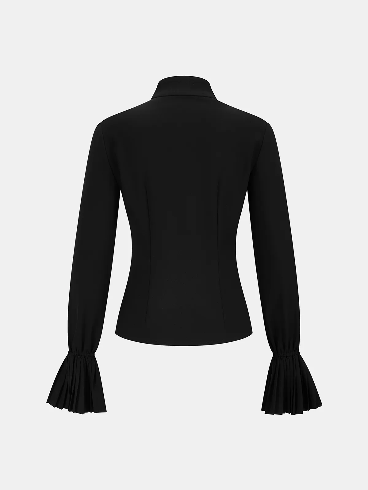 Stand Collar Pleated Cuff Button-Front Blouse sold by COMMENSE product image thumbnail 3