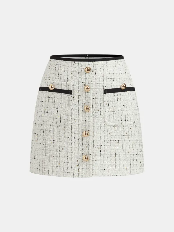 Contrast Trim Tweed Mini Skirt sold by COMMENSE