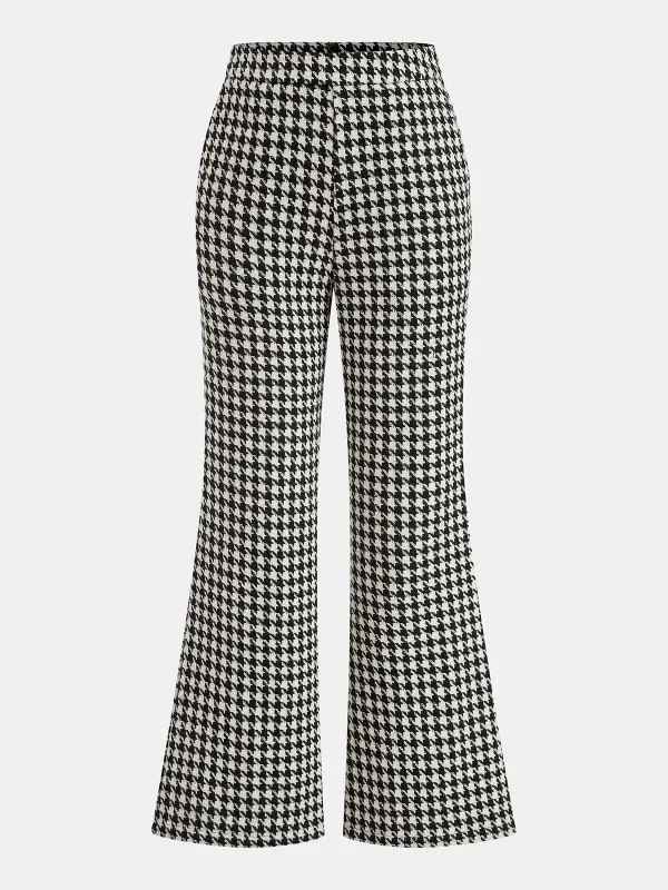 Mid-Waist Houndstooth Flared Pants made by COMMENSE