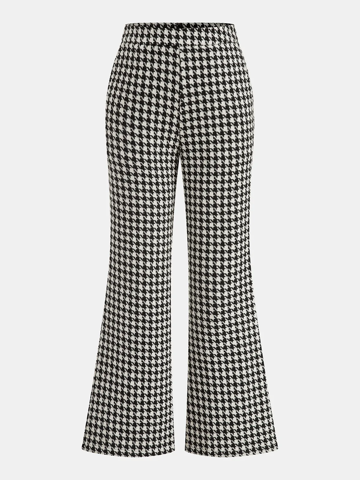 Mid-Waist Houndstooth Flared Pants sold by COMMENSE