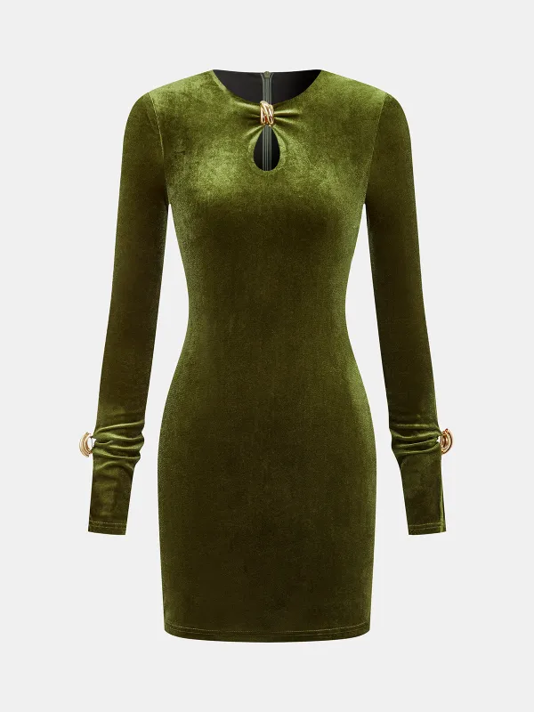 Metal Detail Velvet Cut-Out Bodycon Dress sold by COMMENSE