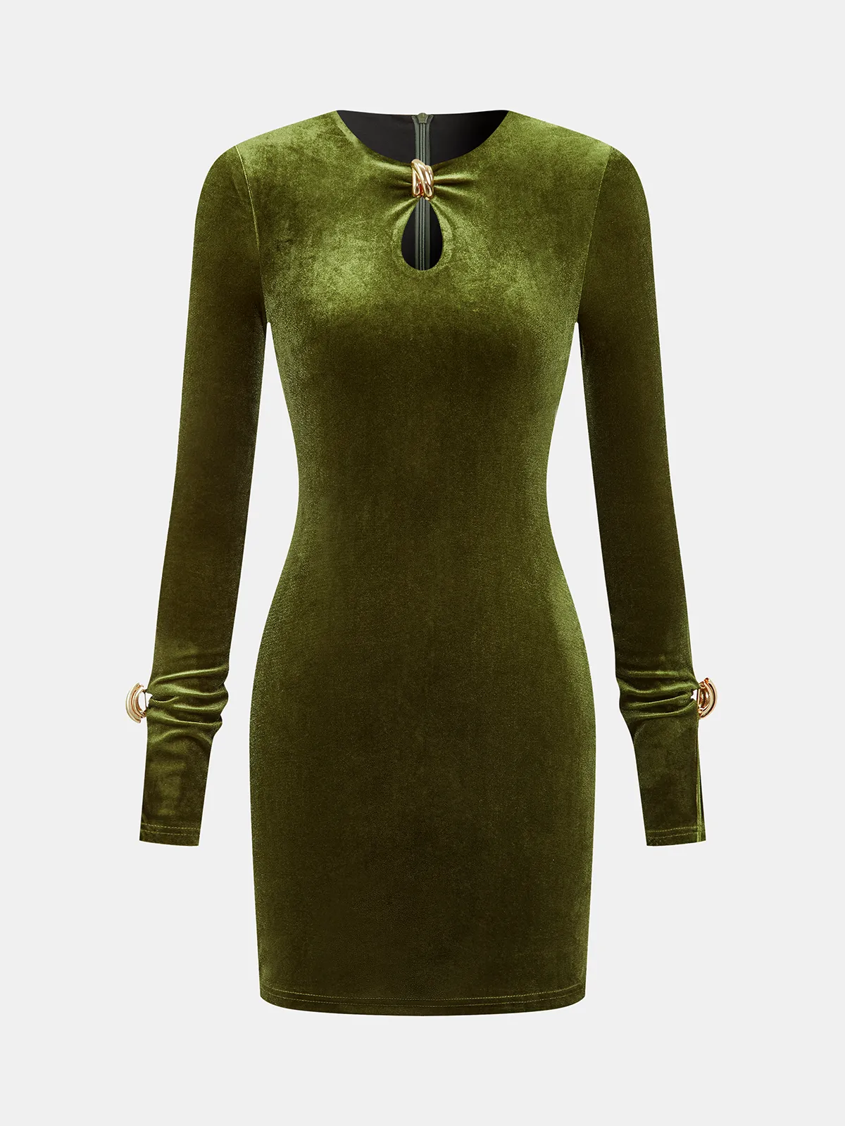 Metal Detail Velvet Cut-Out Bodycon Dress sold by COMMENSE