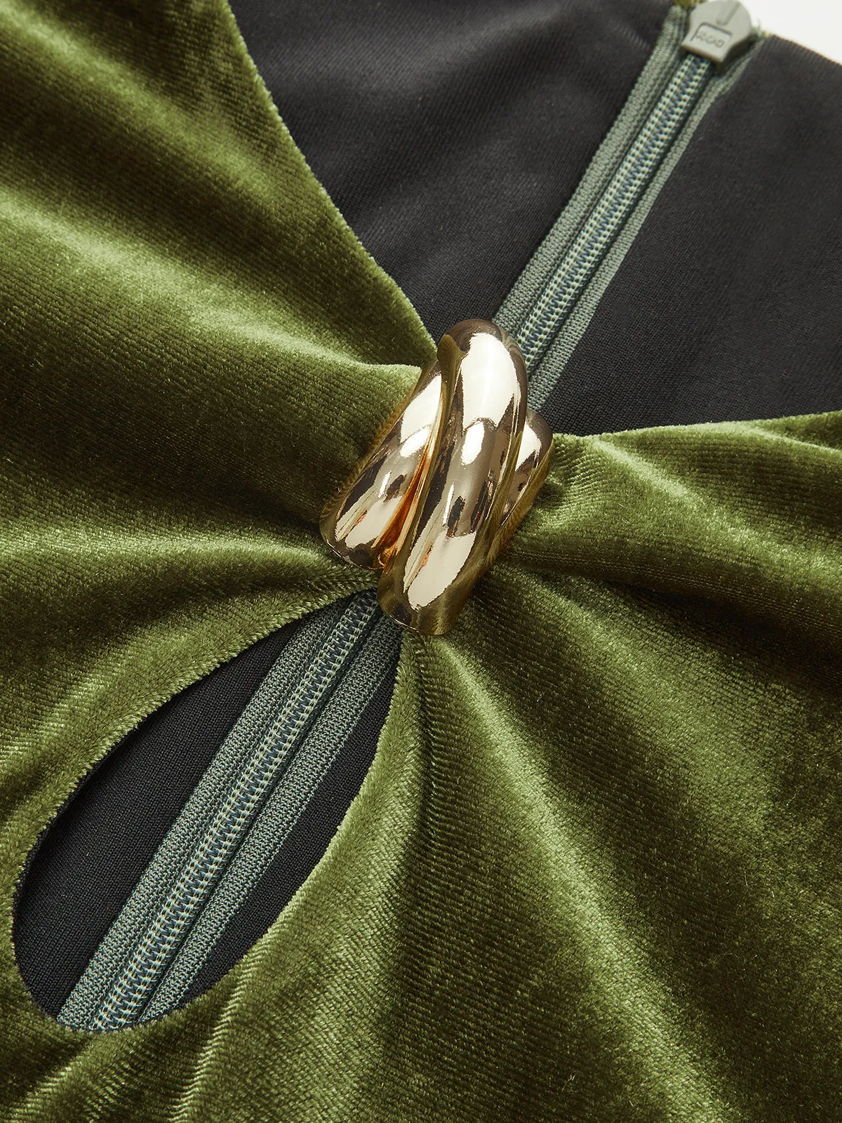 Metal Detail Velvet Cut-Out Bodycon Dress sold by COMMENSE product image thumbnail 3