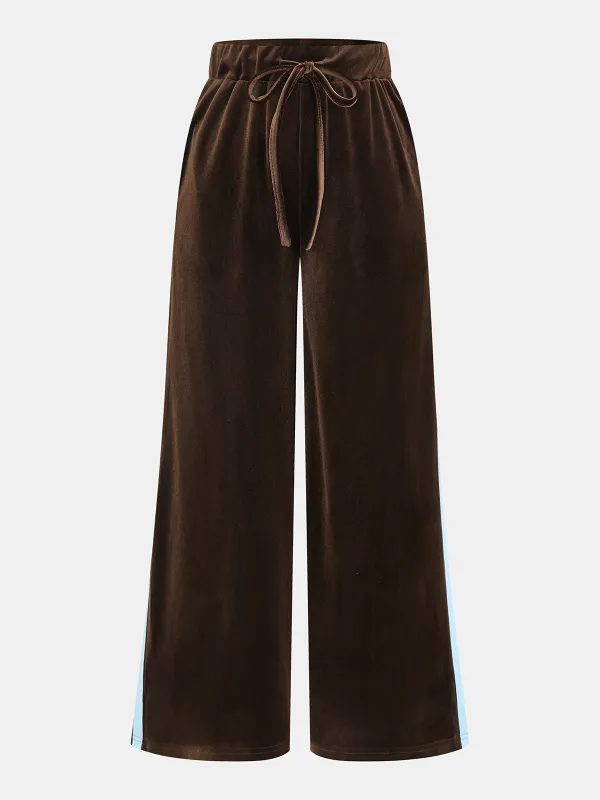 Side Striped Velvet Wide-Leg Pants sold by COMMENSE