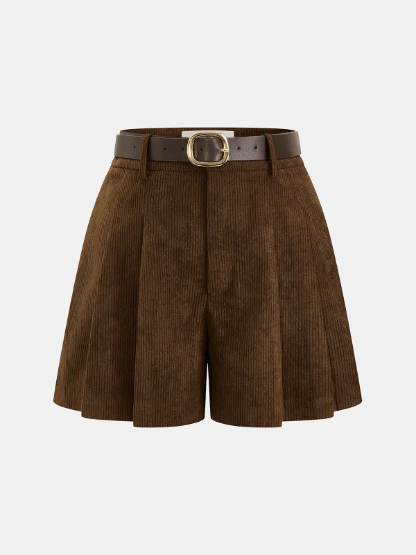 Belted Corduroy Pleated Shorts sold by COMMENSE